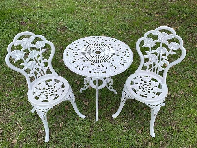 3 Piece Bistro Set,Outdoor Patio Set,Anti-Rust Cast Aluminum Bistro Table Set for Park Yard Front Porch Furniture(White) - LeafyLoom