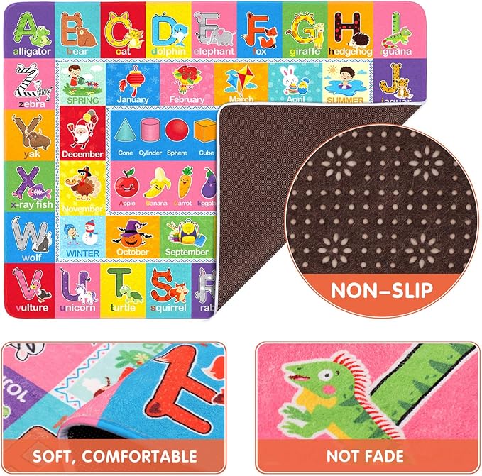 IMIKEYA Kids Play Rug Mat Playmat with Colorful Pattern, Playtime Collection ABC Alphabet, Seasons, Months, Fruit and Shapes Educational Area Rug for Kids Playroom Bedrooms, 78.7 x 59 Inch - LeafyLoom