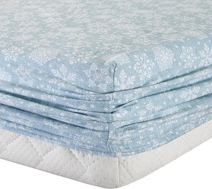 Comfort Spaces Cotton Flannel Breathable Warm Deep Pocket Sheets with Pillow Case Bedding, Queen, Blue Snowflakes 4 Piece - LeafyLoom