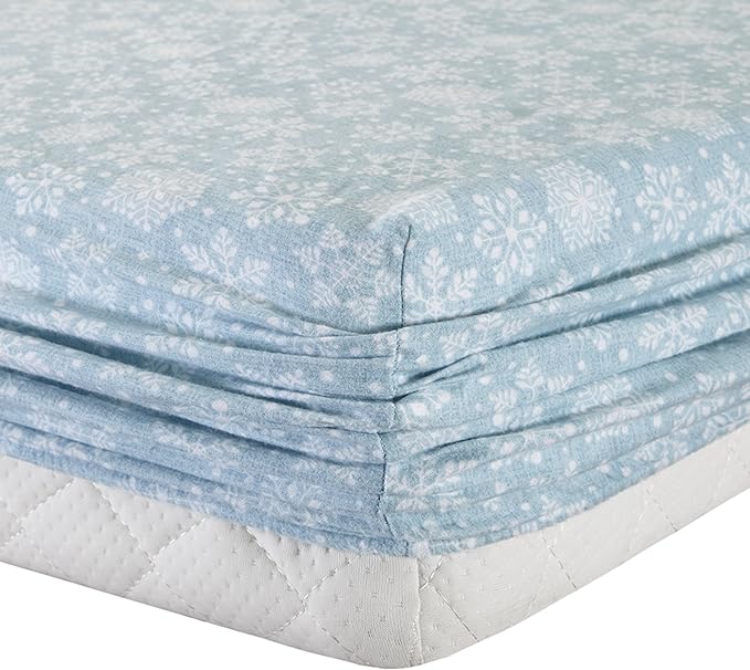 Comfort Spaces Cotton Flannel Breathable Warm Deep Pocket Sheets with Pillow Case Bedding, Cal King, Blue Snowflakes 4 Piece - LeafyLoom