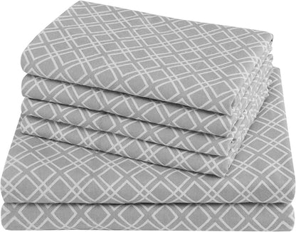 Comfort Spaces Cotton Flannel Breathable Warm Deep Pocket Sheets with Pillow Case Bedding, Full, Grey Geo 4 Piece - LeafyLoom