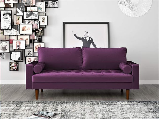 S5458 Mid Century Modern Velvet Upholstered Tufted Living Room Sofa, 69.68", Eggplant - LeafyLoom