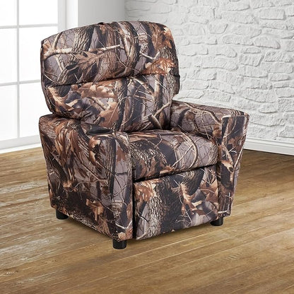 Flash Furniture Chandler Vinyl Kids Recliner with Cup Holder and Safety Recline, Contemporary Reclining Chair for Kids, Supports up to 90 lbs., Camouflage - LeafyLoom