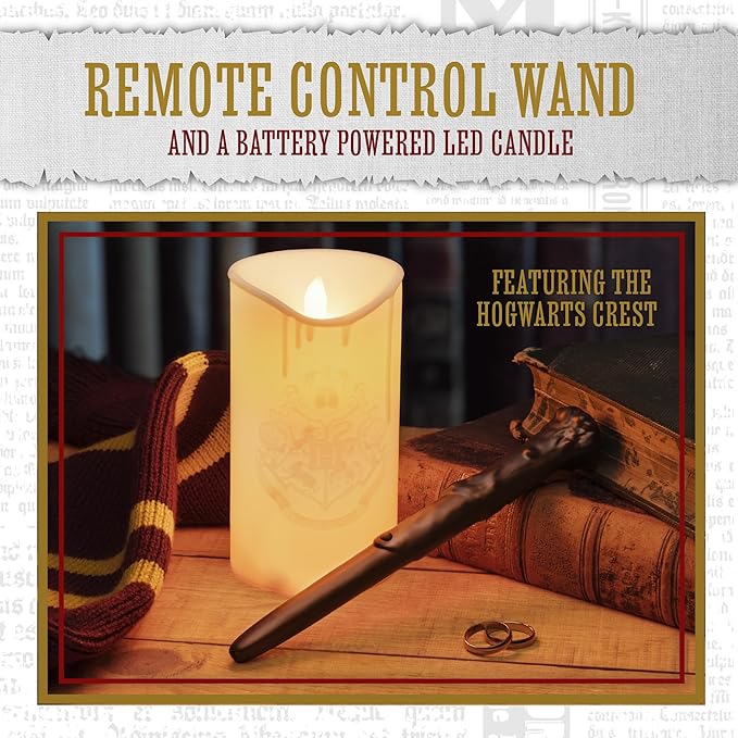 Paladone Hogwarts Crest Candle Light with Magical Wand Remote Control, Harry Potter Room Decor and Desk Accessories - LeafyLoom