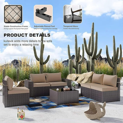 Kullavik 13PCS Outdoor Patio Furniture Set with 43" 55000BTU Gas Propane Fire Pit Table PE Wicker Rattan Sectional Sofa Patio Conversation Sets,Sand - LeafyLoom