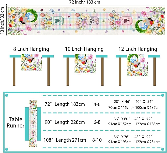 Spring Table Runner 72 Inches Long Spring Floral Flowers Table Runner Buffalo Plaid Check Decor for Kitchen Dining Table Home Party Decorations Unibyby