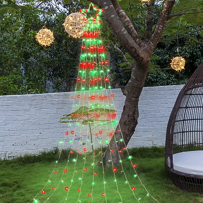 PUHONG Christmas Decoration Outdoor Star String Lights,320 LED Christmas Lights[8 Modes & Waterproof], Lighted Christmas Star for Halloween Xmas New Year Holiday (IronStar-Red+Green) PUHONG