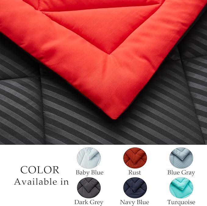 NexHome Black/Red King Bed in a Bag 7-Pieces Comforter Sets with Comforter and Sheets Soft All Season Bedding Sets with Comforter, Pillow Shams, Flat Sheet, Fitted Sheet and Pillowcases - LeafyLoom