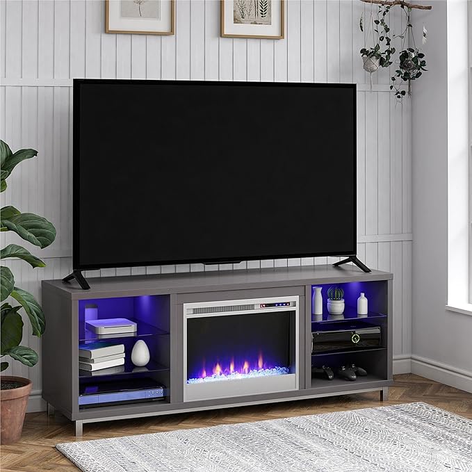 Ameriwood Home Lumina Fireplace Stand, TVs up to 70", Graphite Gray - LeafyLoom