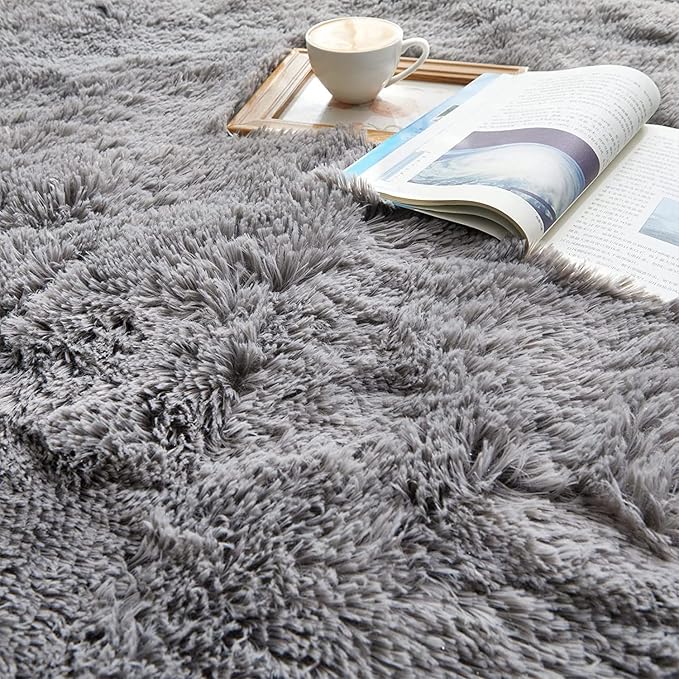 YOBATH Fluffy 8x10 Feet Large Area Rugs for Living Room Bedroom, Big Modern Soft Fuzzy Shaggy Carpet Shag Rugs Girls Boys Kids Nursery Dorm Room, Grey - LeafyLoom