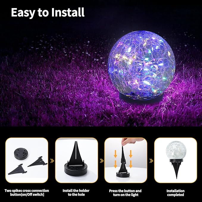 Solar Globe Lights Outdoor Waterproof-Solar Balls for Garden-Cracked Glass Ball Solar Lights Outdoor-Solar Orbs for Outside-Outdoor Decorations for Patio and Yard Lawn Backyard Decor JKIMK