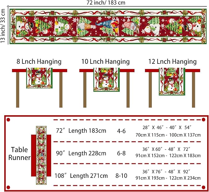 Christmas Table Runner 72 Inches Long Snowflake Buffalo Plaid Table Runner Christmas Theme Holiday Xmax Snowman Gnome Christmas Table Runner for Kitchen Dining Table Home Party Decorations Unibyby