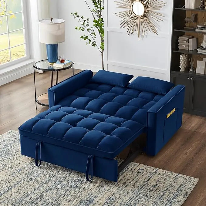 3 in 1 Multi-Functional Futon Loveseat Pull Out Couch Bed, Convertible Sleeper Sofa Bed with Adjustable Backrest and Pillows , 2 Seater Love Seat Lounge Chaise for Living Room Office RV Furniture - LeafyLoom