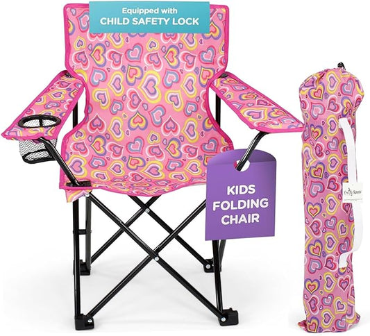 Emily Rose Kids Folding Chair | Beach Chair with Safety Lock- Camping Chair for Boyos Girls Toddler with Cup Holder & Carry Case- Tailgate, Travel, Lawn- for Indoor & Outdoor (Playful Hearts) - LeafyLoom