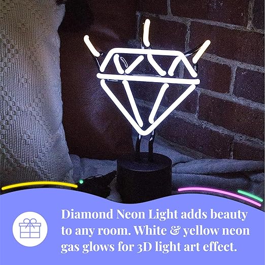 Amped & Co Diamond Bling Neon Desk Light and Room Decor, Real Neo, 12.5 x 9 inches, Neon Signs, led desk light wall decor, neon table light, diamond decor - LeafyLoom