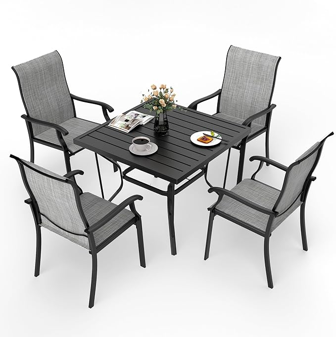 Pamapic 5 Pieces Patio Dining Set, Outdoor Dining Set for Garden Backyard Poolside Deck,Outdoor Table and Chairs Set with 4 Textilene Chairs,Gray - LeafyLoom