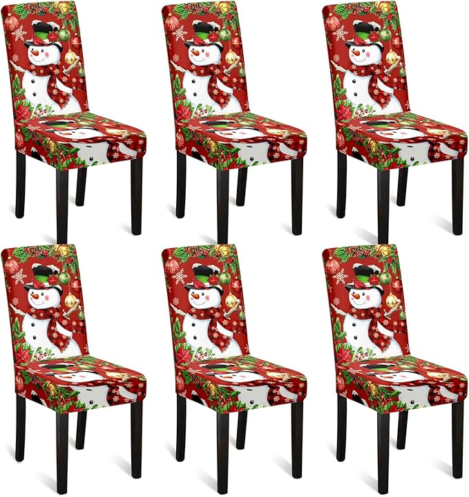 U'Artlines Christmas Chair Covers Set of 6, Removable Washable Merry Christmas Dining Chair Seat Covers Stretch Protector Slipcovers for Dining Room Kitchen Holiday Party Decor, Snowman UArtlines