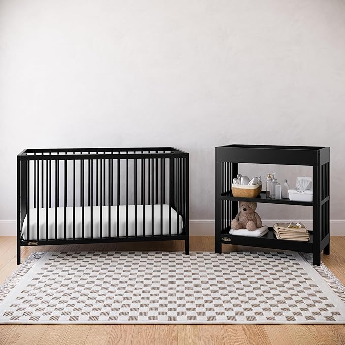 Graco Teddi 5-in-1 Convertible Crib (Black) – GREENGUARD Gold Certified, Converts to Daybed, Toddler & Twin Bed with Headboard and Footboard, Adjustable Mattress Height - LeafyLoom