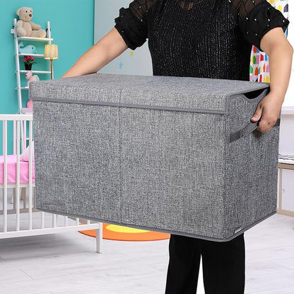 VICTOR'S Kids Toy Box Chest - Extra Large Lightweight Collapsible Toy Storage Organizer Boxes Bins Baskets for Kids, Boys, Girls, Nursery Room, Playroom, Closet (Linen Gray) - LeafyLoom