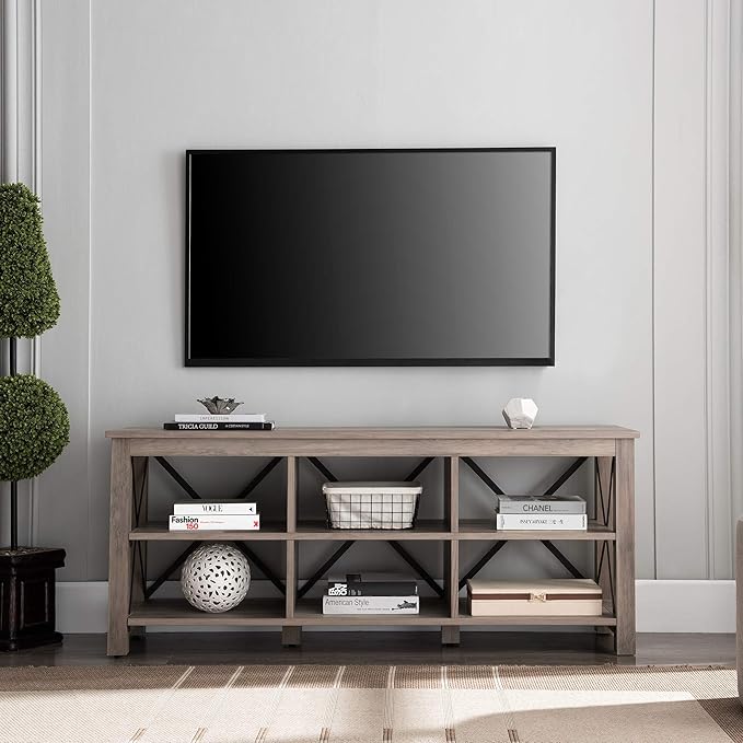 Henn&Hart Rectangular TV Stand for TV's up to 65" in Gray Oak, TV Stands for the Living Room - LeafyLoom