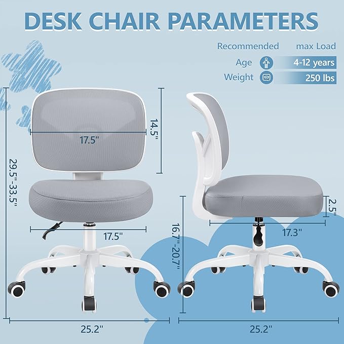 Primy Kids Desk Chair, Pink Study Chair for Boys Girls with Height Adjustable, Swivel Mesh Task Student Chairs for 4-12, Growing Teen Office Chair for Home/School/Office(Gray) - LeafyLoom