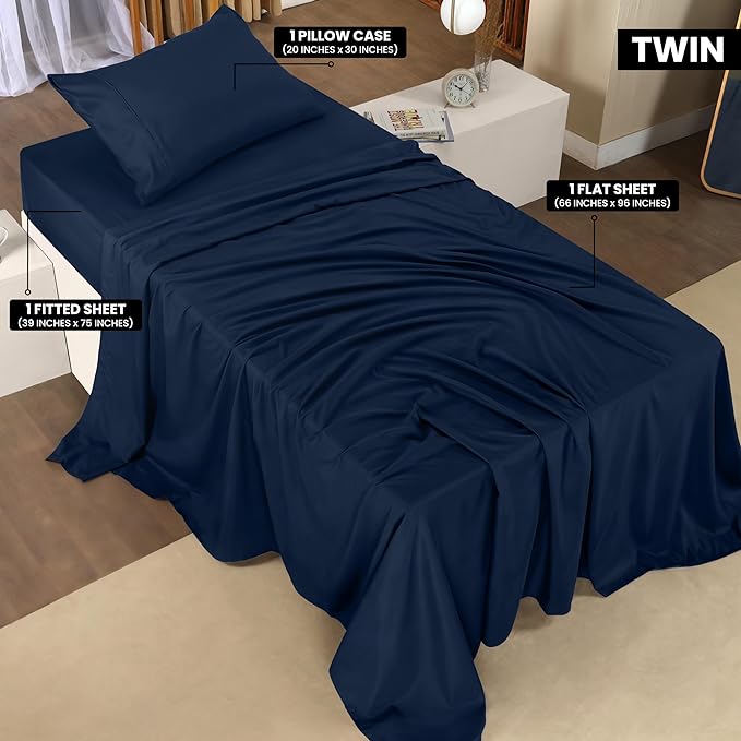 Utopia Bedding Twin XL Sheets - 3 Piece Bedding - Brushed Microfiber - Shrinkage and Fade Resistant - Easy Care (Twin XL Twin Extra Long Navy) - LeafyLoom