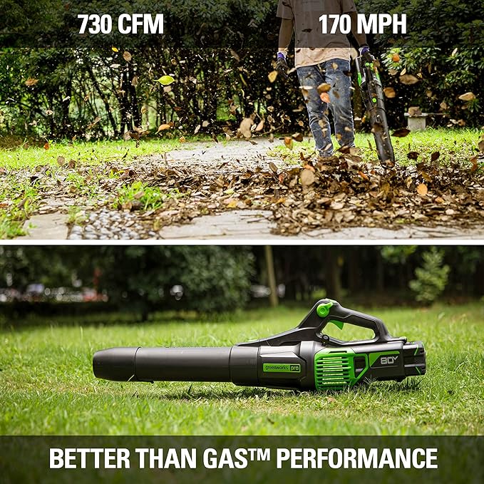 Greenworks 80V (170 MPH / 730 CFM / 75+ Compatible Tools) Cordless Brushless Axial Leaf Blower, Tool Only, 80 Volts - LeafyLoom