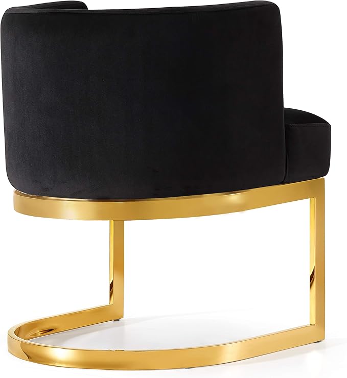 Meridian Furniture Gianna Collection Modern | Contemporary Velvet Upholstered Dining Chair with Polished Gold Metal Frame, 24" W x 22" D x 29.5" H, Black - LeafyLoom