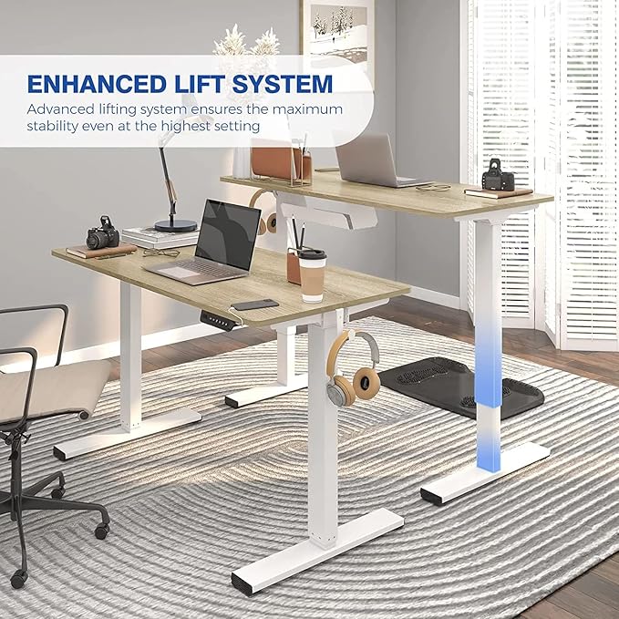 FLEXISPOT Standing Desk Quick Assembly Electric Stand Up Desk Whole-Piece Desktop Ergonomic Memory Controller Height Adjustable Desk(White Frame + 40" Grey Wood Grain Desktop) - LeafyLoom