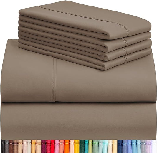 LuxClub 6 PC Full Sheet Set, Breathable Luxury Bed Sheets, Deep Pockets 18" Eco Friendly Wrinkle Free Cooling Bed Sheets Machine Washable Hotel Bedding Silky Soft - Dark Khaki Full - LeafyLoom