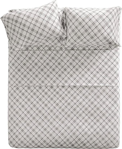 Comfort Spaces Cotton Flannel Breathable Warm Deep Pocket Sheets with Pillow Case Bedding, Cal King, Grey Plaid 4 Piece - LeafyLoom