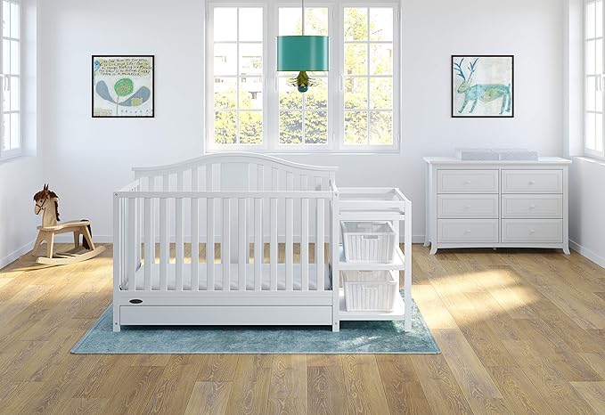 Graco Solano 4-in-1 Convertible Crib and Changer with Drawer (White) – Crib and Changing Table Combo with Drawer, Includes Changing Pad, Converts to Toddler Bed, Daybed and Full-Size Bed - LeafyLoom