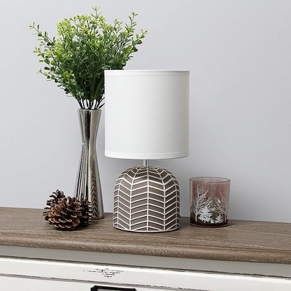 Simple Designs LT1137-TAU 10.43" Petite Contemporary Webbed Waves Base Bedside Table Desk Lamp w White Fabric Drum Shade for Home Decor, Bedroom, Living Room, Entryway, Office, Taupe - LeafyLoom