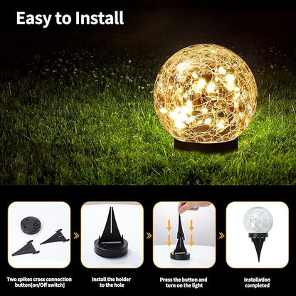 Solar Globe Lights Outdoor Waterproof-Solar Balls for Garden-Cracked Glass Ball Solar Lights Outdoor-Solar Orbs for Outside-Outdoor Decorations for Patio and Yard Lawn Backyard Decor JKIMK