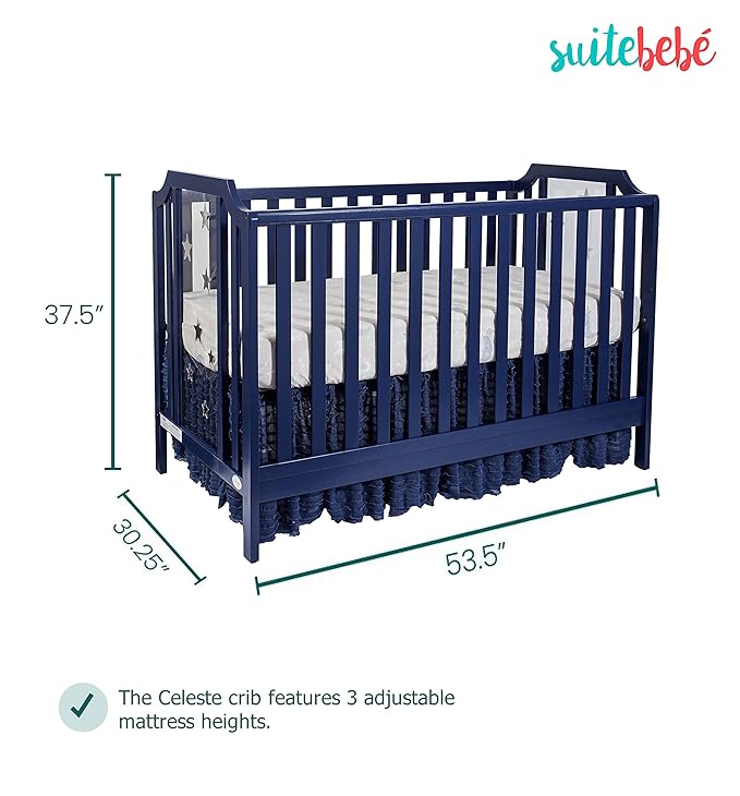 Suite Bebe Celeste 3 in 1 Convertible Island Crib Wood and Acrylic, Navy Blue - LeafyLoom