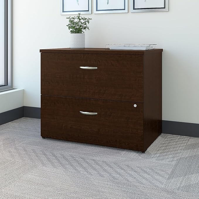 Bush Business Furniture Series C 2 Drawer Lateral File Cabinet, Locking Document Storage for Home or Professional Office, Mocha Cherry - LeafyLoom