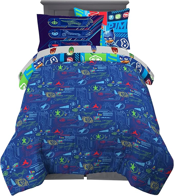 Franco Kids Bedding Super Soft Comforter and Sheet Set with Sham, 5 Piece Twin Size, PJ Masks - LeafyLoom