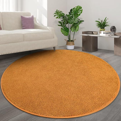 Round Area Rugs for Bedroom Living Room, 4x4 Orange Super Soft Comfy Thickened Memory-Foam Indoor Circle Carpets, Modern Aesthetic Minimalist Carpet for Boys Girls Adults Nursery Home Décor - LeafyLoom