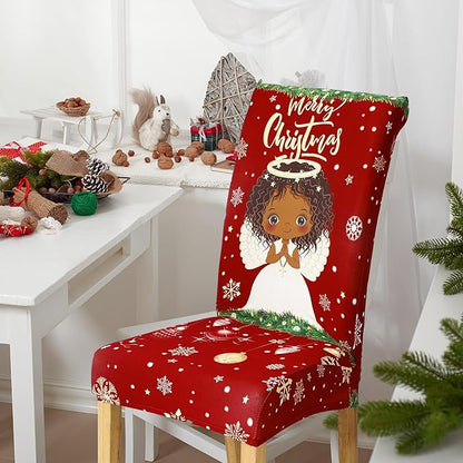 Ganeen 6 Pcs Christmas Chair Covers Merry Christmas Chair Back Cover Stretch Christmas Seat Cover Washable Xmas Dining Chair Protector Slipcover for Dining Room Kitchen Holiday Party (African Style) Ganeen