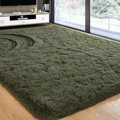 Softlife Ultra Soft Fluffy Area Rugs for Bedroom, Girls and Boys Room Kids Room Nursery Rug, 3 x 5 Feet Shaggy Fur Indoor Plush Modern Floor Carpet for Living Room Christmas Decor, Olive Green - LeafyLoom