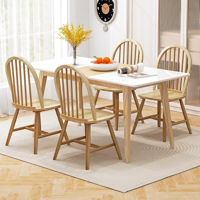 HAPPYGRILL 2 Pieces Wooden Dining Chairs Set, Vintage Armless Windsor Chairs, Kitchen Dining Chairs with Backrest, Natural - LeafyLoom