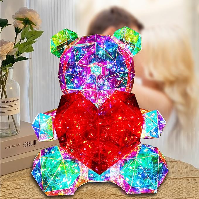 Glowing Teddy Bear Night Light LED Lights Up Bear Galaxy Bear Lamp for Girlfriend, Mom, Permanent Gift for Valentine's Day, Mother's Day, Anniversary and Birthday With Exquisite Transparent Gift Box - LeafyLoom