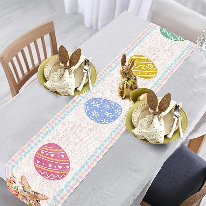 Easter Table Runner 72 Inch Easter Bunny Eggs Table Runner Buffalo Plaid Check Decor for Kitchen Dining Table Home Party Decorations Unibyby