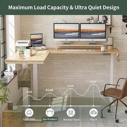 FEZIBO 75 Inches Triple Motor L Shaped Standing Desk Reversible, Electric Height Adjustable Corner Stand up Desk, Sit Stand Desk Computer Workstation, White Frame/Natural Top - LeafyLoom