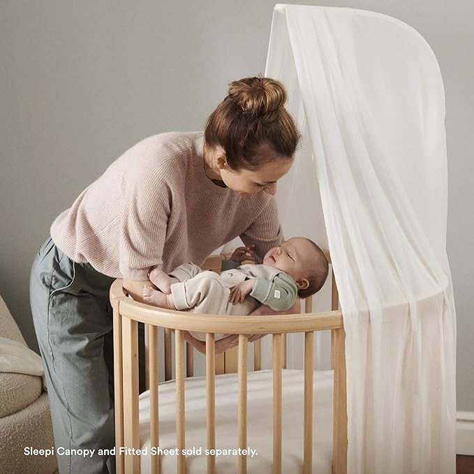 Stokke Sleepi Mini Bundle, White - includes Crib/Bed, Mattress & Drape Rod - Suitable for Ages 0-5 Years Old - Adjustable & Stylish - LeafyLoom