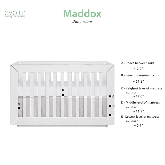 Dream On Me Evolur Maddox Modern Crib, Weathered White - LeafyLoom