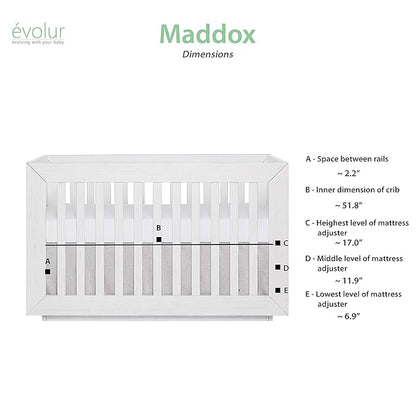 Dream On Me Evolur Maddox Modern Crib, Weathered White - LeafyLoom