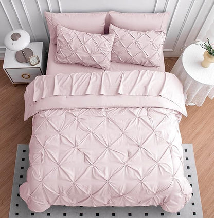 LANE LINEN Twin Comforter Set for Girls, 5 Piece Twin Size Bed in a Bag Sets, Pintuck Bedding Sets & Collections with Pink Comforter, Sheets, Pillowcases & Shams, Soft Twin Bedding Set - Sepia Rose - LeafyLoom