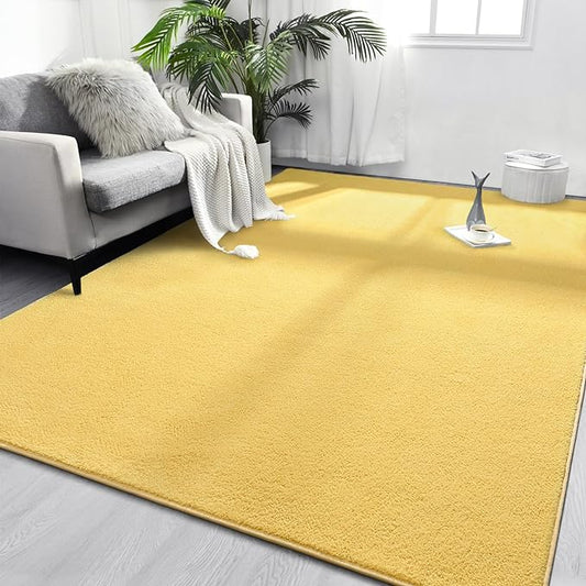 Area Rugs for Bedroom Living Room, 6x9 Yellow Super Soft Comfy Thickened Memory-Foam Indoor Carpets, Modern Aesthetic Minimalist Carpet for Boys Girls Adults Apartment Nursery Home Décor - LeafyLoom