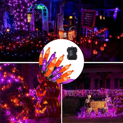 Dazzle Bright Purple and Orange Halloween Lights Battery Operated, 50 LED 16FT Waterproof Halloween Mini String Lights with 8 Modes, Halloween Decorations for Outdoor Indoor Garden Yard Party Decor DazzleBright